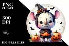 Cute Baby Rhino with Halloween Costume, Transparent PNG Product Image 1