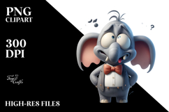 Silly Cartoon Elephant with Bow Tie, PNG Product Image 2