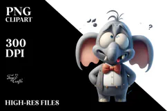 Silly Cartoon Elephant with Bow Tie, PNG Product Image 2