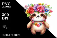 Vibrant Sloth with Flower Crown PNG Product Image 3