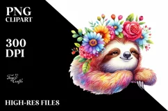 Vibrant Sloth with Flower Crown PNG Product Image 1