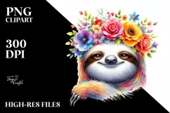 Vibrant Sloth with Flower Crown PNG Product Image 1