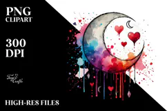 Washed Moon with Blood and Hearts PNG Product Image 2