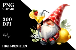 Whimsical Watercolor Gnome Drinking Cocktail PNG Product Image 2