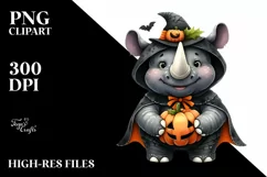 Cute Rhino Wearing Halloween Suit | Sublimation Clipart Product Image 3