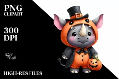 Cute Rhino Wearing Halloween Suit | Sublimation Clipart Product Image 3