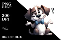 Silly Cartoon Puppy with Bow Tie, PNG Product Image 2