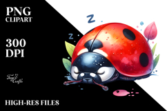 Vibrant Watercolor Ladybug Sleeping Clipart Product Image 2