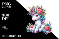 dancing Baby Unicorn with Floral Wreath PNG Product Image 2