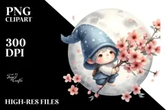 Adorable Baby Gnome with Cherry Blossom, PNG Product Image 2