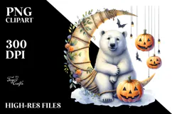 Halloween Polar Bear Sitting on Half Moon PNG Product Image 2