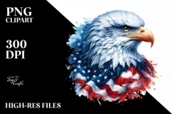 Watercolor Bald Eagle with USA Flag Flowers | Clipart Product Image 1