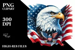 Watercolor Bald Eagle with USA Flag Flowers | Clipart Product Image 1