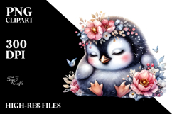 penguin,baby,penguin cuddling flower,transparent background Product Image 2