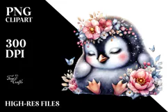 penguin,baby,penguin cuddling flower,transparent background Product Image 2