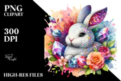 Colorful Bunny made of Diamonds on Splashy Background, PNG Product Image 2