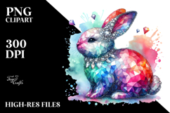 Colorful Bunny made of Diamonds on Splashy Background, PNG Product Image 2
