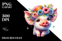 Watercolor Vibrant Drawing of a Cute Baby Pig Playing, Product Image 2