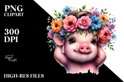 Watercolor Vibrant Pig Playing PNG Product Image 1