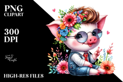 Watercolor Vibrant Drawing of a Cute Baby Pig Playing, Product Image 2