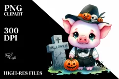 cute Baby Pig Halloween Grave | Sublimation | Clipart Product Image 1