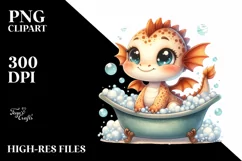 a Cute Baby Dragon Smiling in Bath Tub Clipart Product Image 3