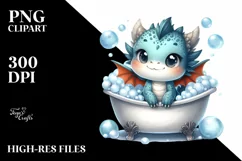 a Cute Baby Dragon Smiling in Bath Tub Clipart Product Image 3