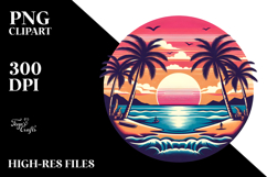 Retro Tropical Beach Sunset Clipart PNG Product Image 2