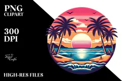 Retro Tropical Beach Sunset Clipart PNG Product Image 2