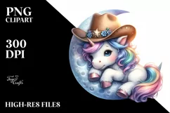 Cute Baby Unicorn with Cowboy Hat Pastel Product Image 1