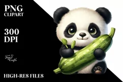 Funny Baby Panda Holding Zucchini | Sublimation | Clipart Product Image 1