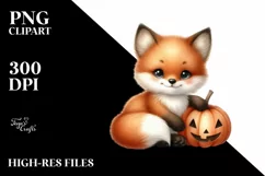 Cute Baby Fox with Pumpkin PNG Product Image 1