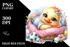Vibrant Baby Duck Resting in Children Bed PNG Product Image 2
