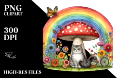 Watercolor CAT House | Large Mushroom Clipart Product Image 2