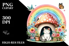 Watercolor CAT House | Large Mushroom Clipart Product Image 3