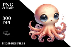 Watercolor Baby Octopus PNG Product Image 2