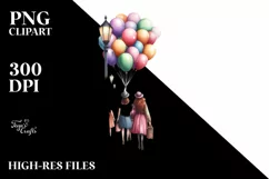 Vintage Subway Train Balloons Watercolor Clipart Product Image 1