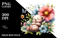 Baby Bear Sleeping on Flower PNG Product Image 2