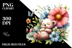 Baby Bear Sleeping on Flower PNG Product Image 2