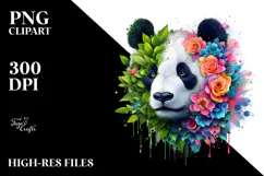 Vibrant Panda with Flowers Watercolor PNG Product Image 2