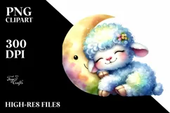 Colorful Baby Lamb Smiling Moon Clipart Product Image 1