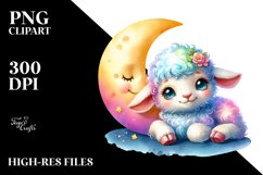 Colorful Baby Lamb Smiling Moon Clipart Product Image 1