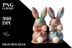Colorful Vintage Sitting Bunnies PNG Product Image 2
