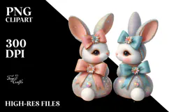 Colorful Vintage Sitting Bunnies PNG Product Image 2