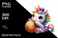 Cute Baby Unicorn Playing Basketball on Cloud Product Image 1