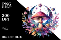 Vibrant Magical Celestial Mushroom Watercolor PNG Product Image 2