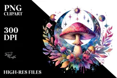 Vibrant Magical Celestial Mushroom Watercolor PNG Product Image 2