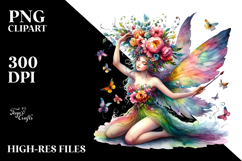 Whimsical Fairy with Floral Wreath, Transparent PNG Product Image 2