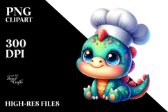 Funny Baby Dinosaur Smiling with Chef&#039;s Hat PNG Product Image 2