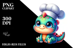 Funny Baby Dinosaur Smiling with Chef's Hat PNG Product Image 2
